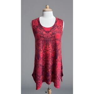 SOFT SURROUNDINGS Size Medium Coral Tapestry Print Sleeveless Knit Tunic Top